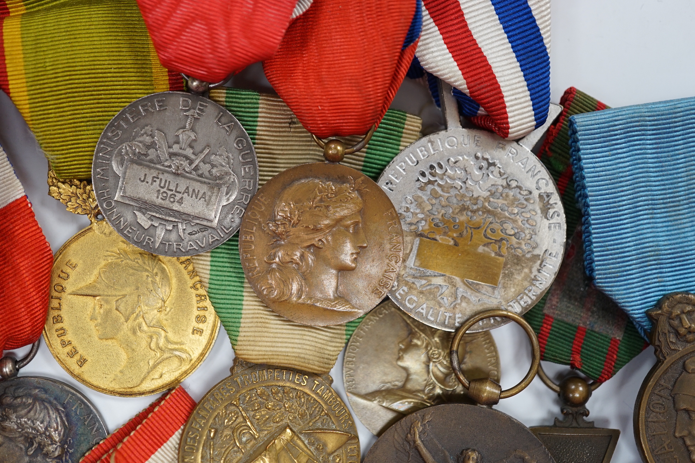 Eighteen French and Belgium medals, etc. including; Medal of Honour, War Cross, Medal of Honour for Physical Education, Victory Medal, etc.